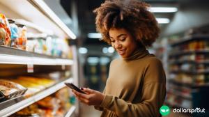 woman using apps like ibotta to earn cash back on groceries