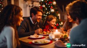 family at table celebrating christmas on a budget