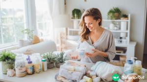 woman looking through free baby samples