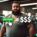 An overweight man at the gym with a graphic overlay that reads 