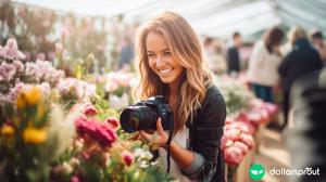 A photographer taking a close-up shot of some flowers at a wedding.