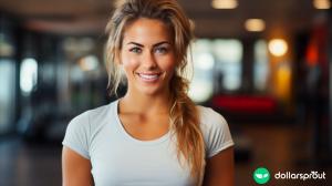 A personal trainer at a gym. She is smiling at the camera.