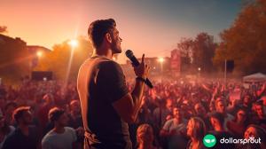 A young man giving a speech to a vast crowd in the late afternoon.