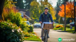 A man riding his bike and delivering food via a delivery app.