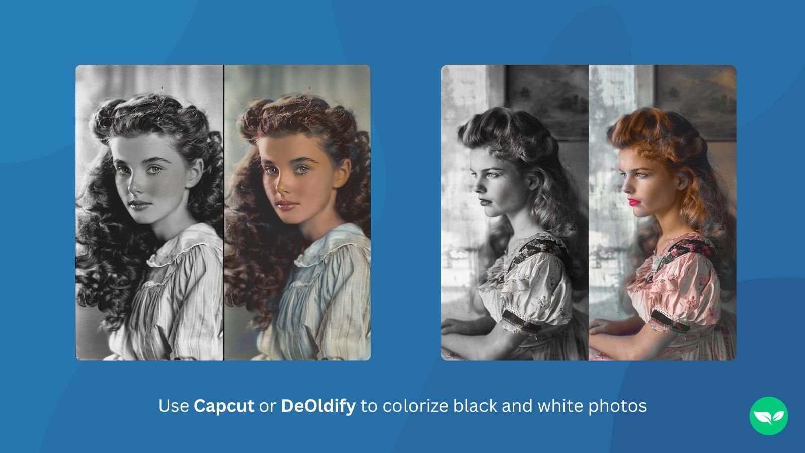 A screenshot showing two old black and white photos that have been colorized using AI.