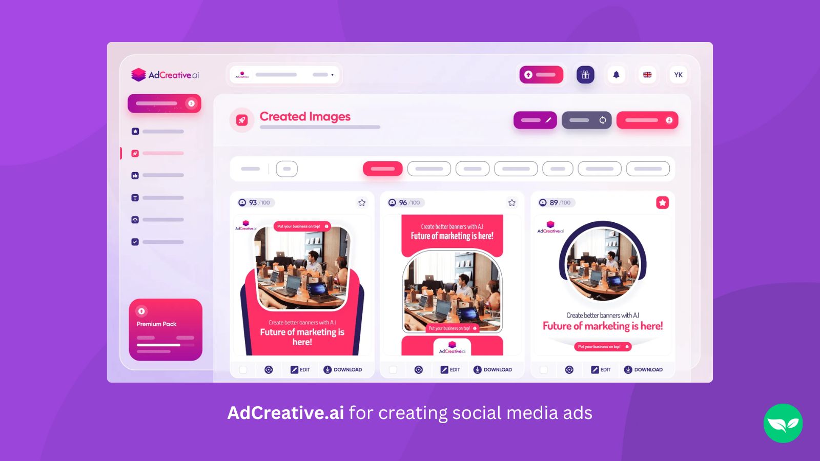Screenshot showing AdCreative.ai in use to create social media graphics