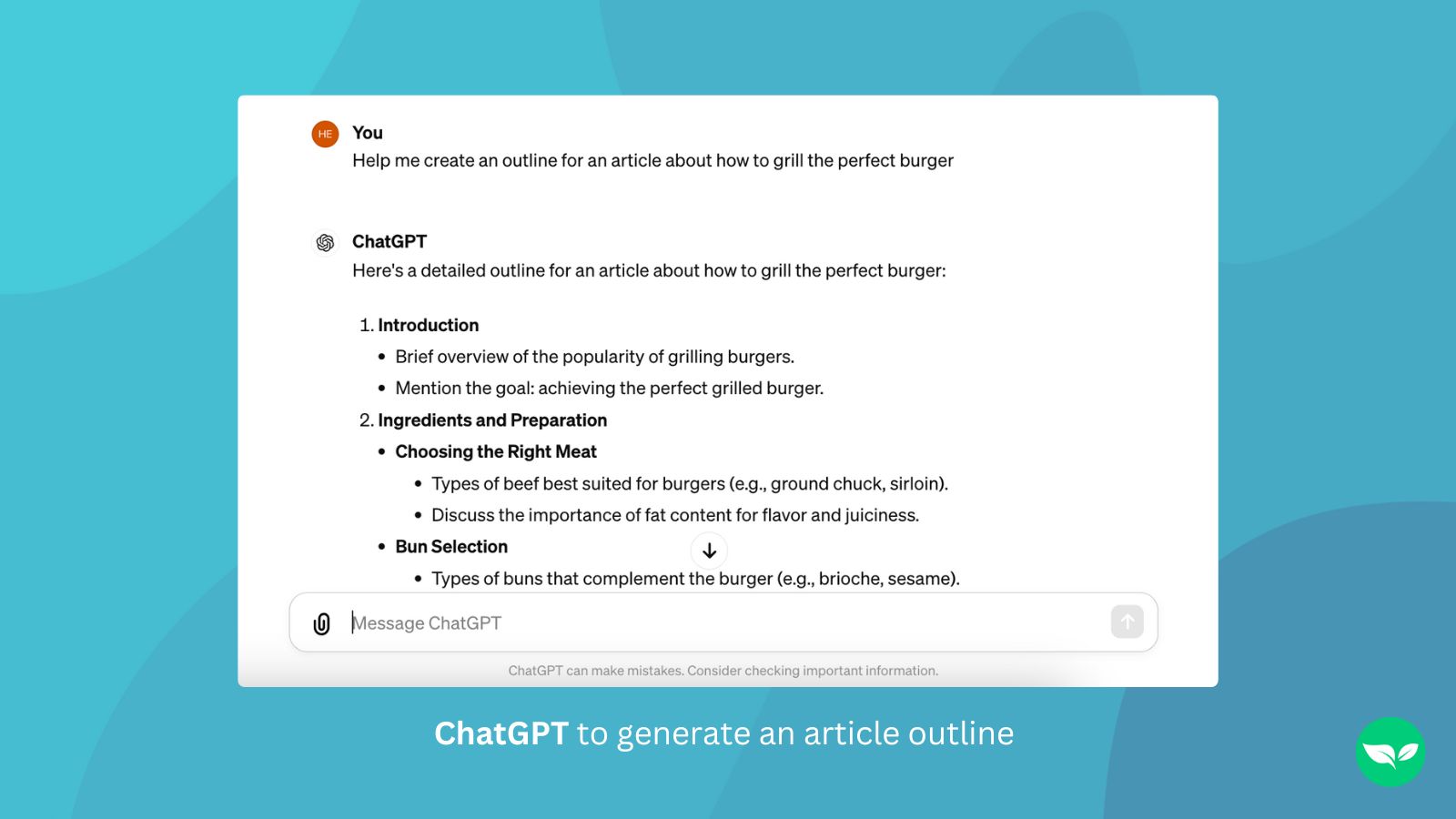 A screenshot showing ChatGPT being used to create an outline for an article.