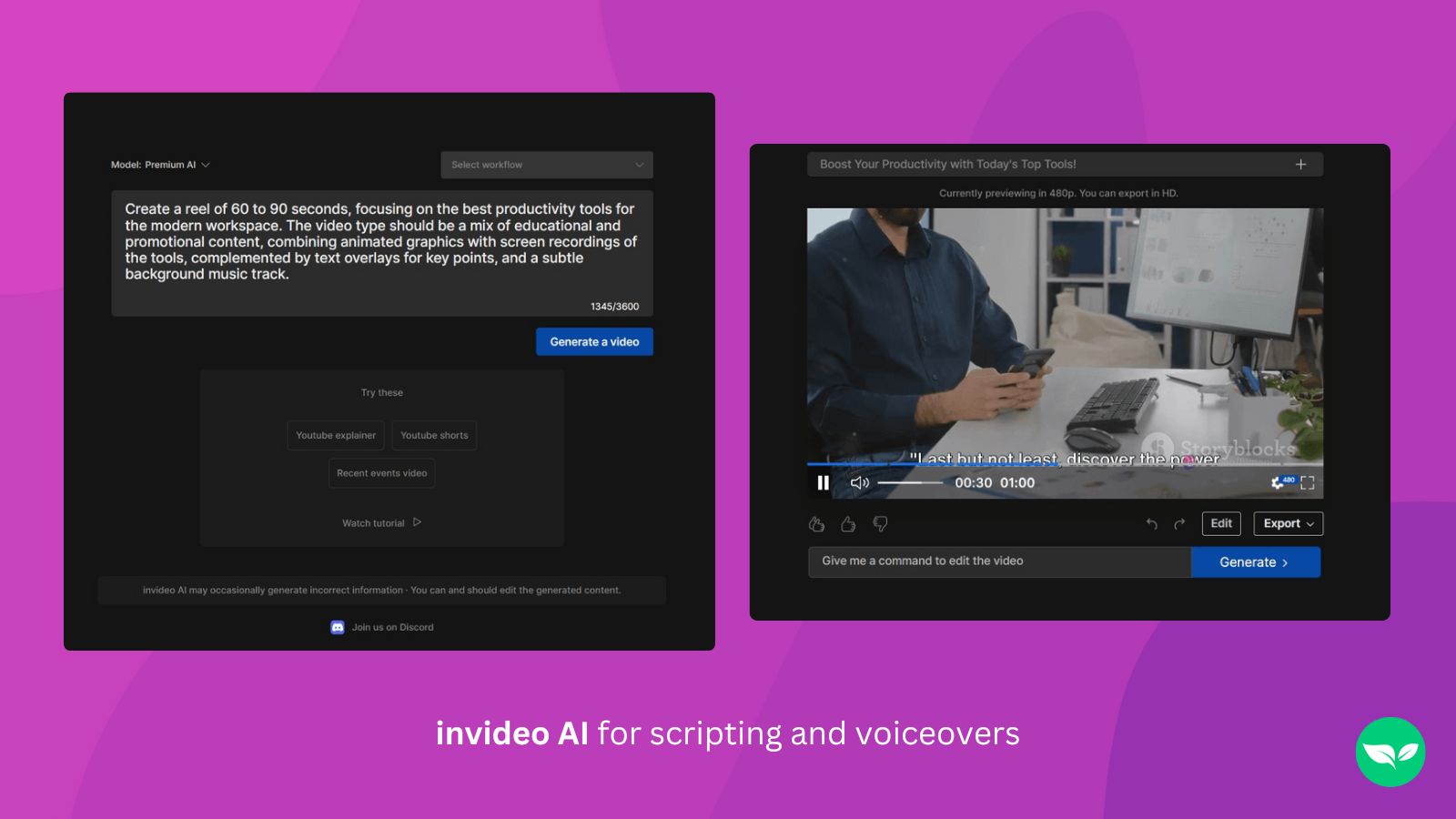 A screenshot showing invideo AI being used to create a YouTube video