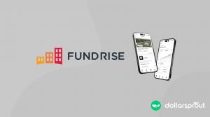 A photo of the Fundrise logo with a mockup and the DollarSprout logo in the lower right corner