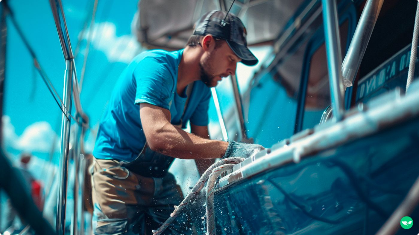 contractor earning extra money with a boat washing summer side hustle