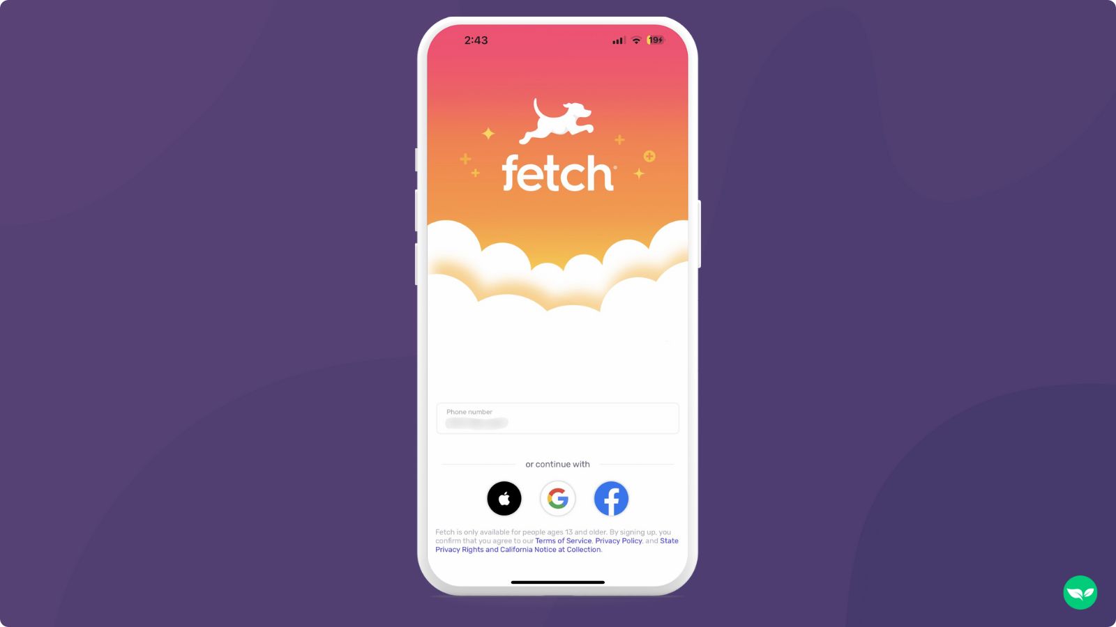 fetch sign up screen