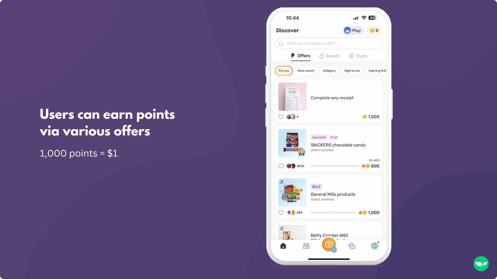 offers and their point values within in the ibotta app
