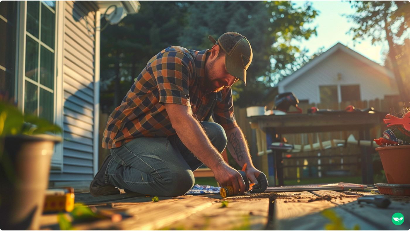 handyman fixing a deck