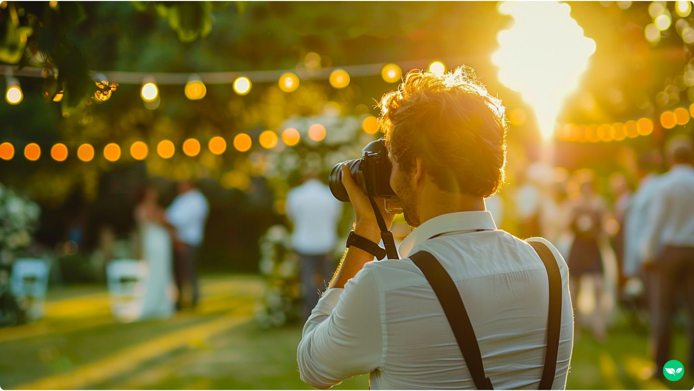 man moonlighting as a freelance photographer for summer evening events