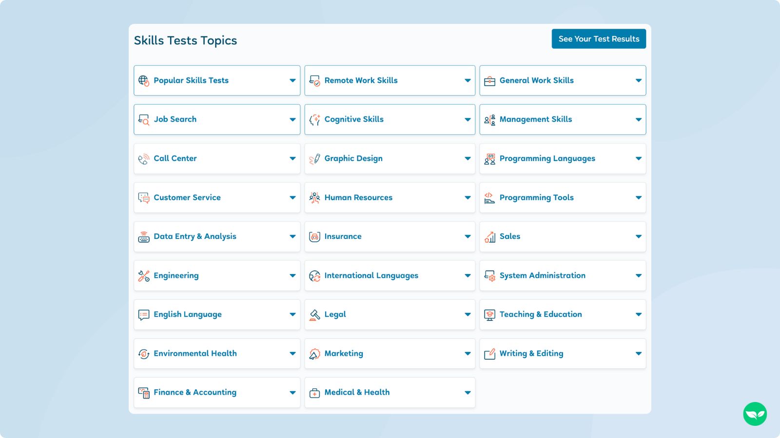 Skills Tests screenshot from FlexJobs