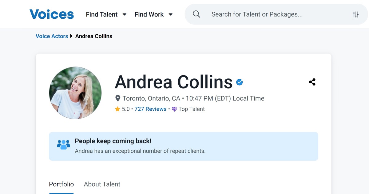 andrea collins, professional voiceover artist