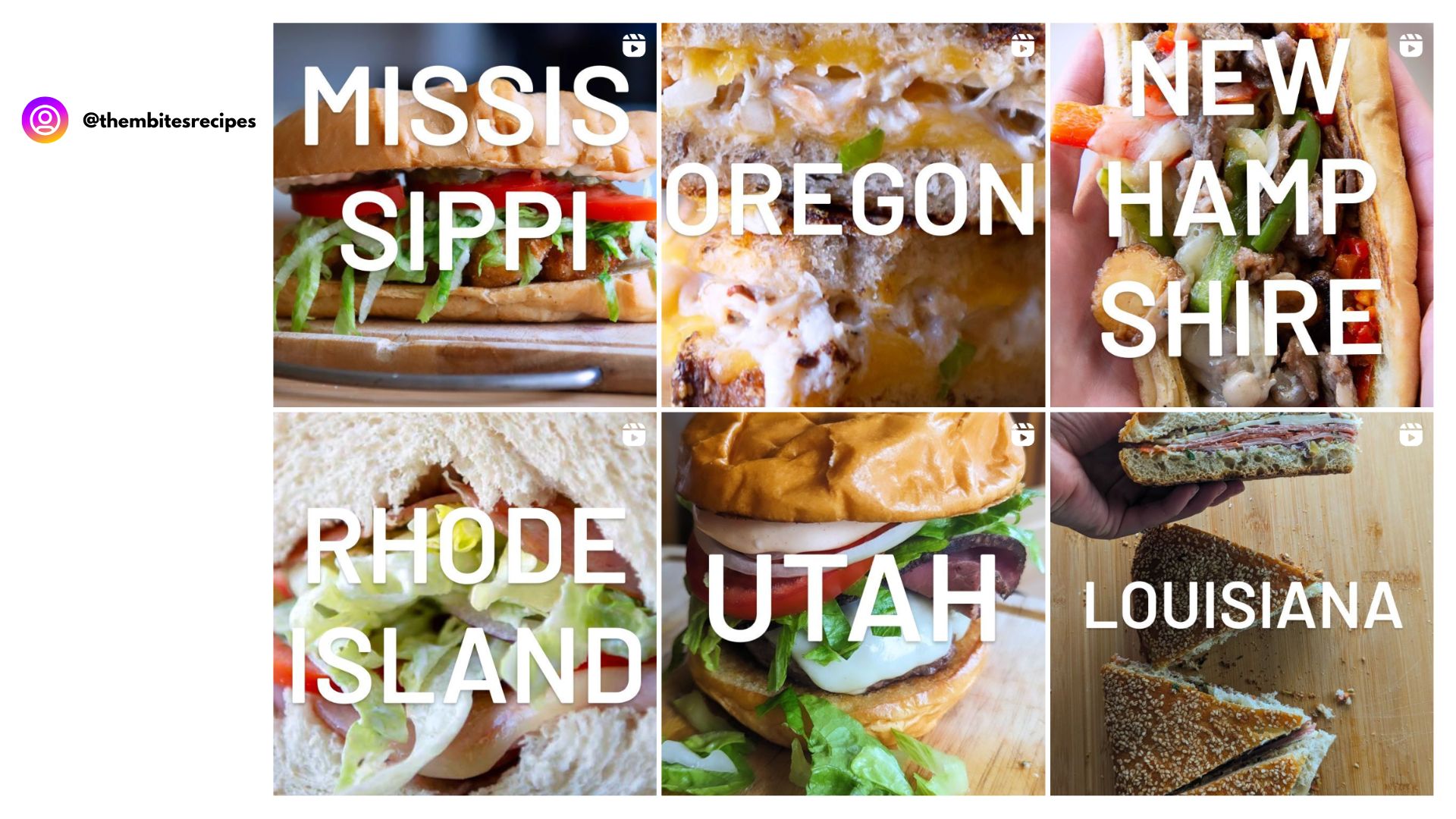 A screenshot showing several Instagram posts featuring the State Sandwich Series.