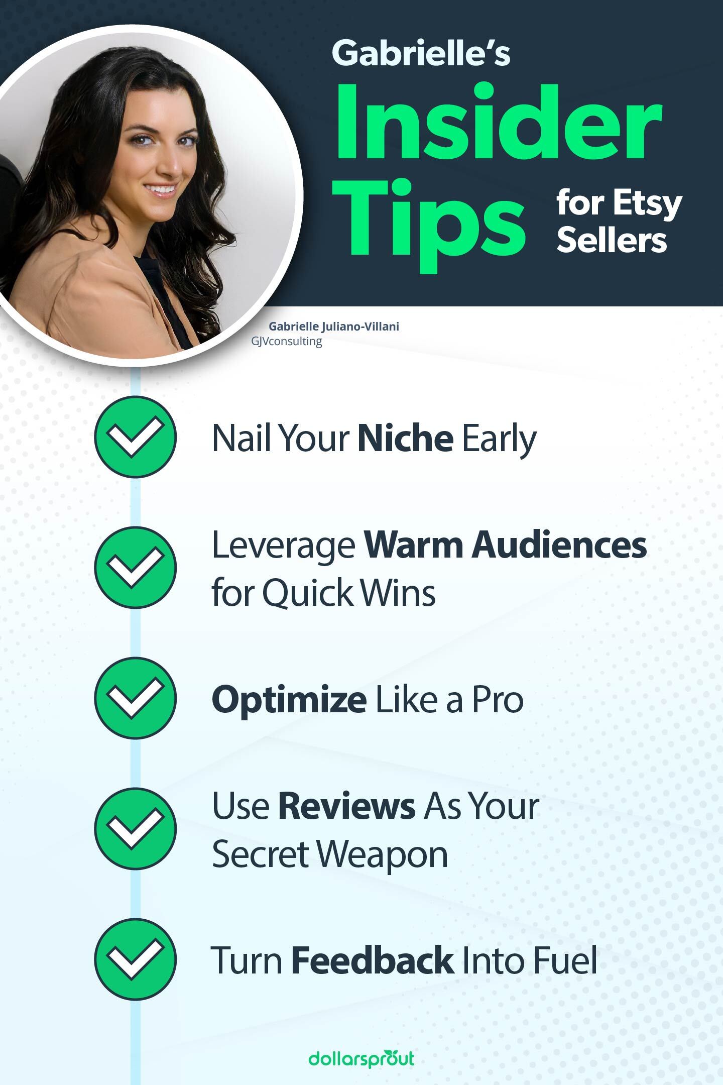 infographic of gabrielle's top insider etsy seller tips