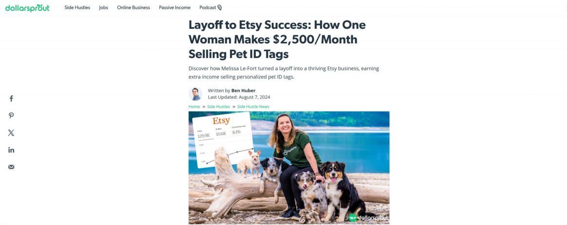 how melissa le-fort makes $2,500/month selling pet id tags on etsy