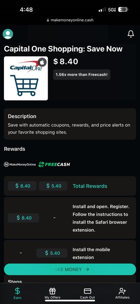 capital one shopping offer in makemoneyonline