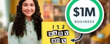 Zarina Bahadur holding a yellow 123 Baby Box with a 