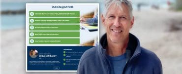 Professor Benjamin Bailey standing on a beach with a screenshot of his pension calculator website, ValueYourPension.com, in the background.