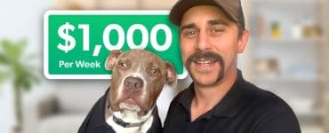 Kyle Stroud, owner of All Ways Organic Phoenix, smiling in uniform beside his dog, both wearing branded polos, with a graphic showing 