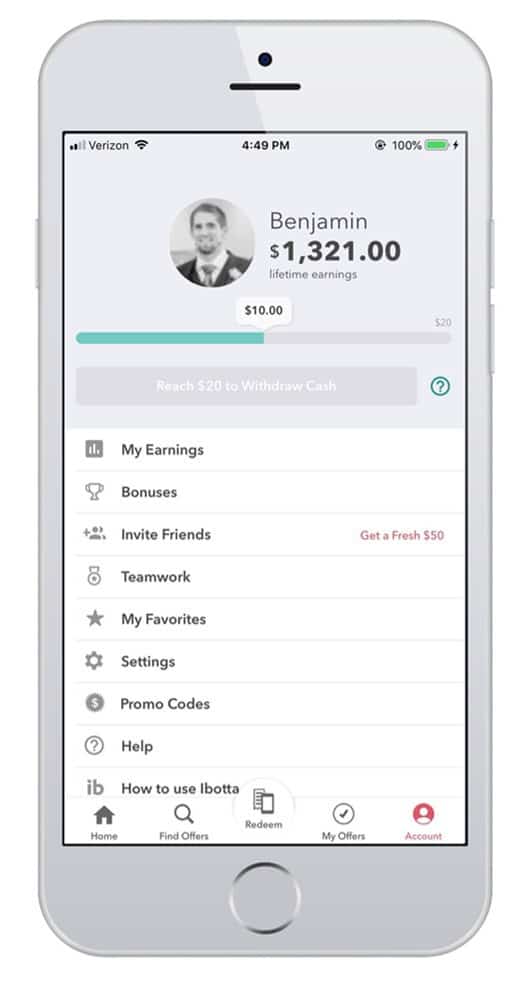 Applications pour gagner de l'argent pour les téléphones Android - Capture d'écran des gains Ibotta